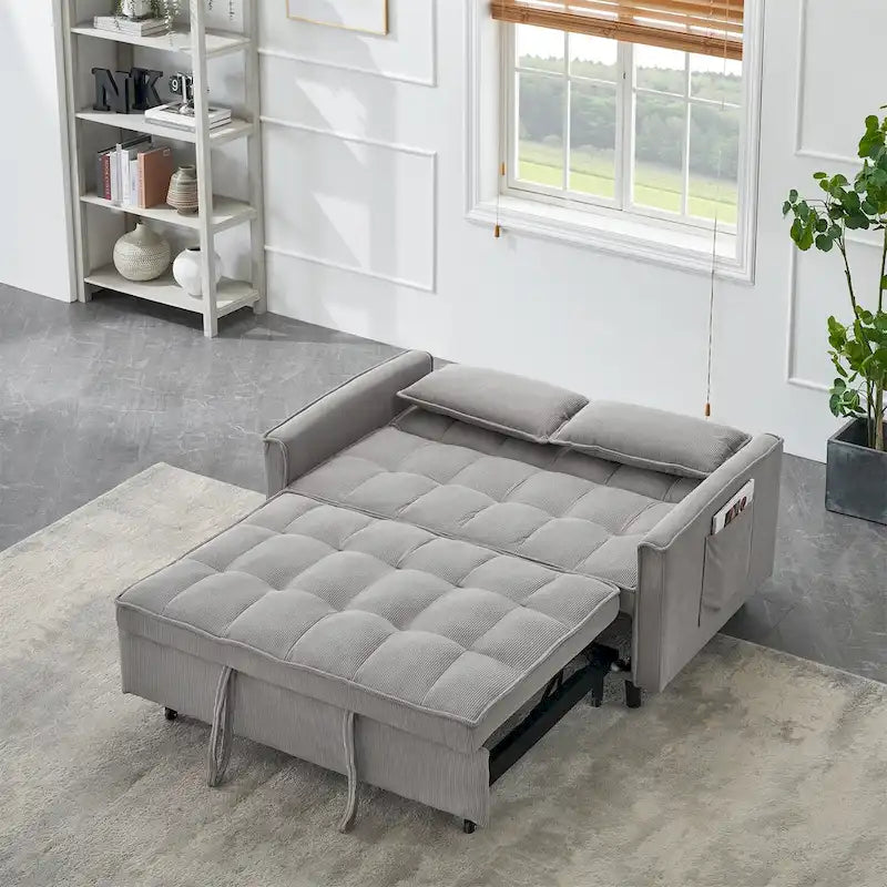 Beige / Pink / Orange / Grey Corduroy Sofa Bed, Adjustable Back, 2-Seater