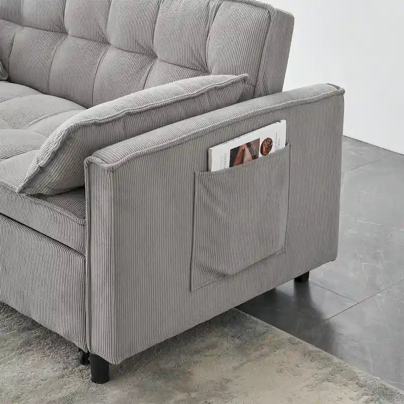 Beige / Pink / Orange / Grey Corduroy Sofa Bed, Adjustable Back, 2-Seater