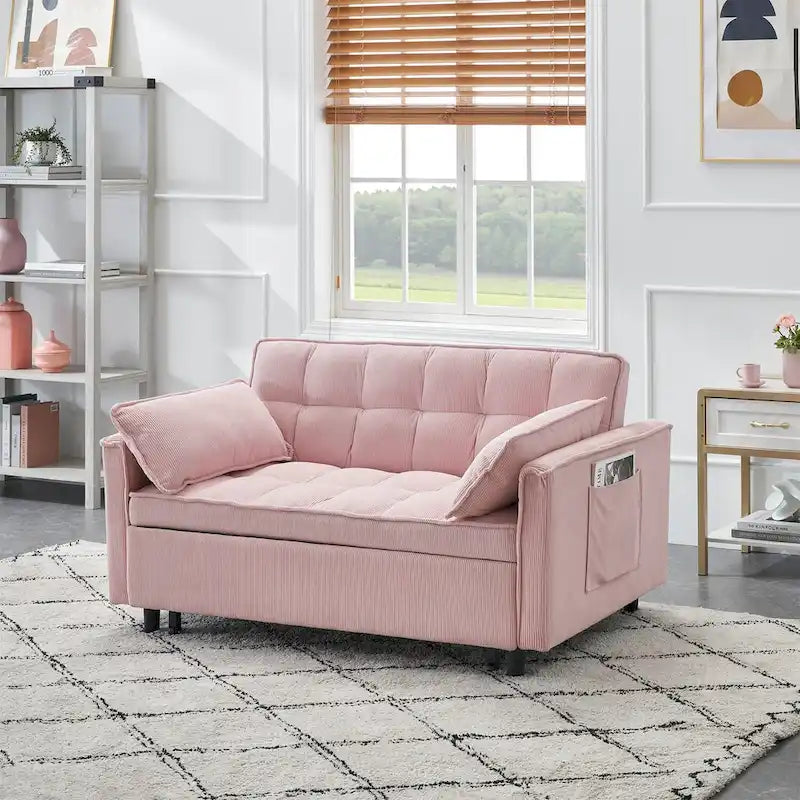 Beige / Pink / Orange / Grey Corduroy Sofa Bed, Adjustable Back, 2-Seater