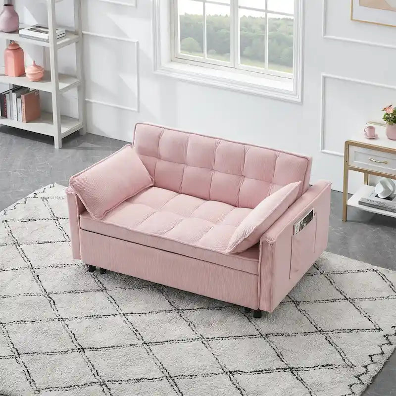 Beige / Pink / Orange / Grey Corduroy Sofa Bed, Adjustable Back, 2-Seater