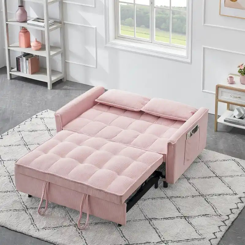 Beige / Pink / Orange / Grey Corduroy Sofa Bed, Adjustable Back, 2-Seater
