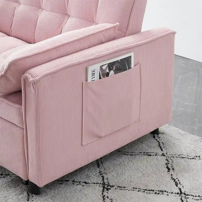 Beige / Pink / Orange / Grey Corduroy Sofa Bed, Adjustable Back, 2-Seater