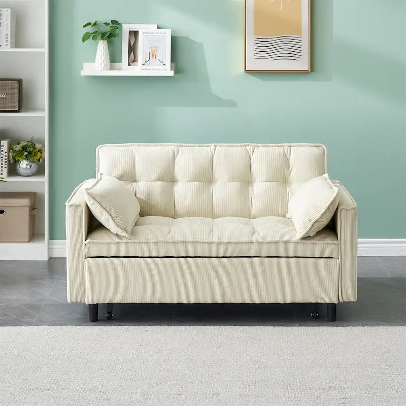 Beige / Pink / Orange / Grey Corduroy Sofa Bed, Adjustable Back, 2-Seater