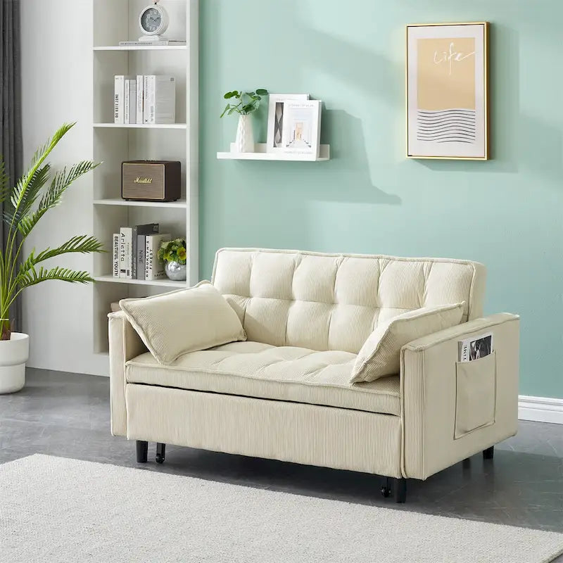 Beige / Pink / Orange / Grey Corduroy Sofa Bed, Adjustable Back, 2-Seater