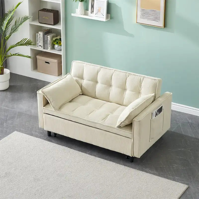 Beige / Pink / Orange / Grey Corduroy Sofa Bed, Adjustable Back, 2-Seater