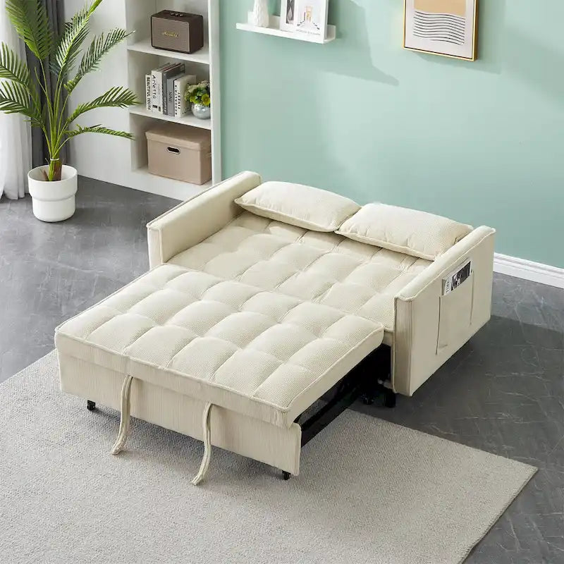 Beige / Pink / Orange / Grey Corduroy Sofa Bed, Adjustable Back, 2-Seater