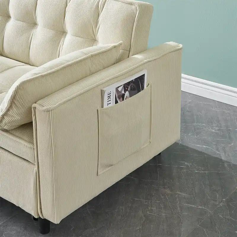 Beige / Pink / Orange / Grey Corduroy Sofa Bed, Adjustable Back, 2-Seater