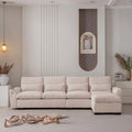 Beige L-Shaped Chenille Sectional Sofa with Reversible Ottoman, Seats 4