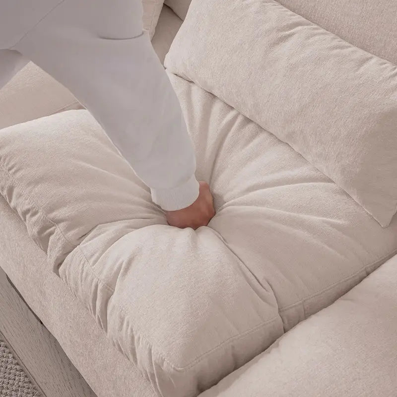 Beige L-Shaped Chenille Sectional Sofa with Reversible Ottoman, Seats 4