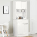 Faux White Marble & White | 2-Door Pantry Cabinet with Hutch & Drawer