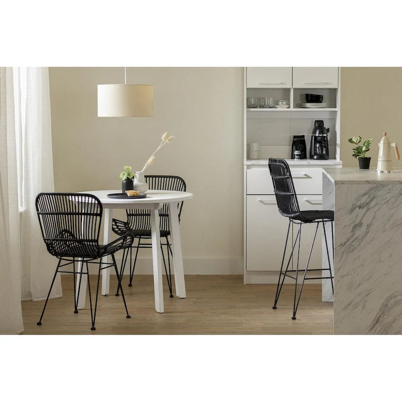 Faux White Marble & White | 2-Door Pantry Cabinet with Hutch & Drawer