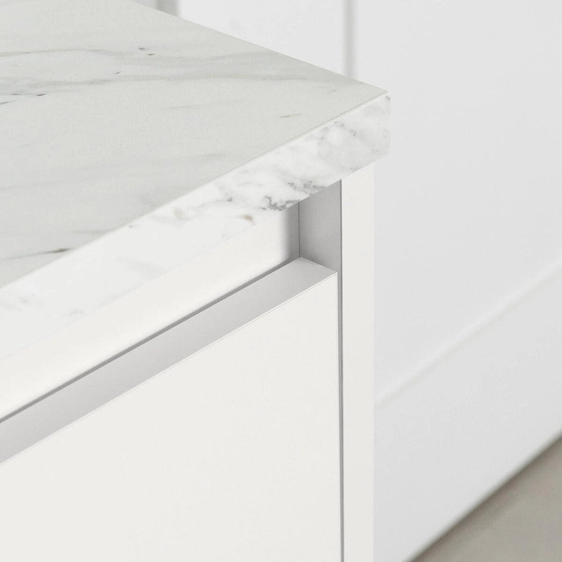 Faux White Marble & White | 2-Door Pantry Cabinet with Hutch & Drawer
