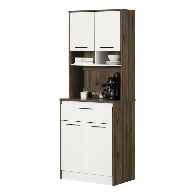 Faux White Marble & White | 2-Door Pantry Cabinet with Hutch & Drawer