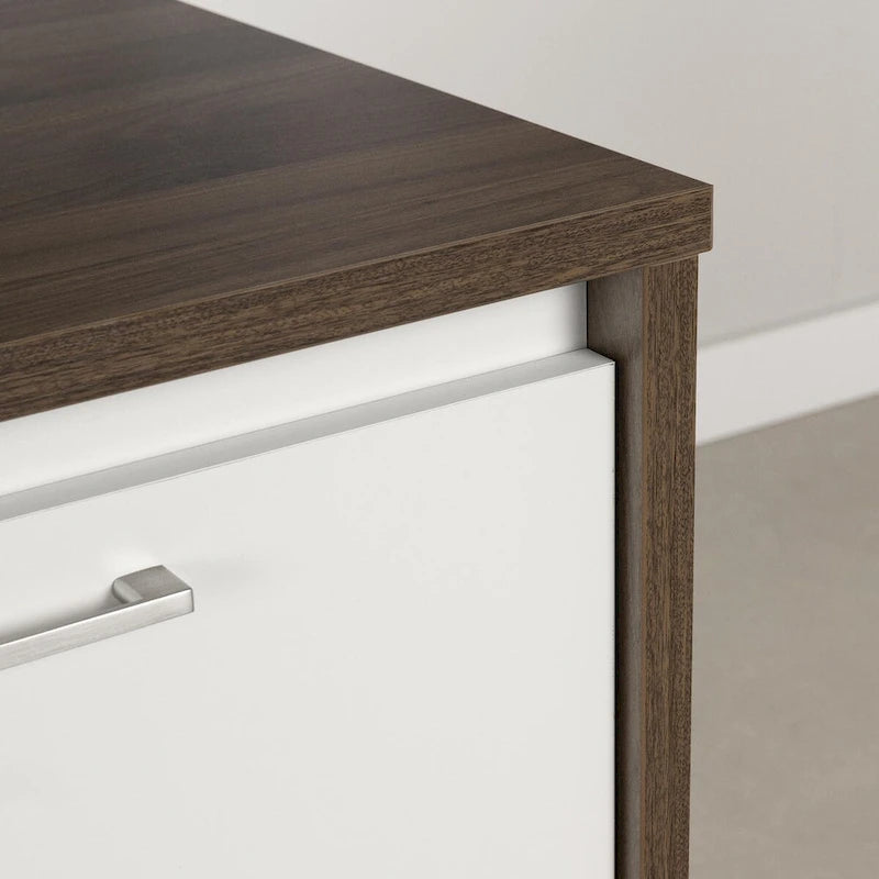 Faux White Marble & White | 2-Door Pantry Cabinet with Hutch & Drawer