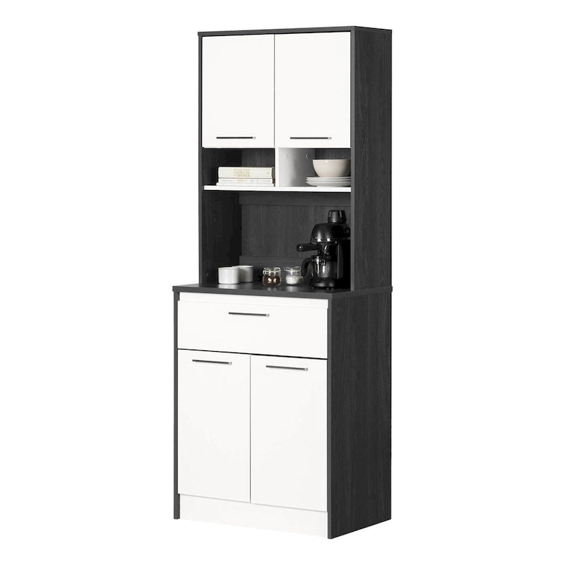 Faux White Marble & White | 2-Door Pantry Cabinet with Hutch & Drawer