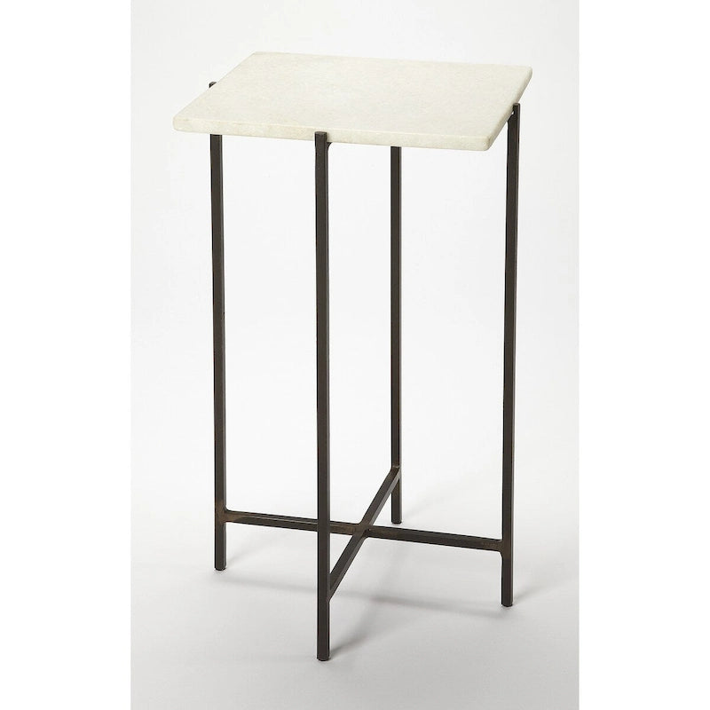 Square Marble-Top Iron Side Table – Multi-color / Green Marble