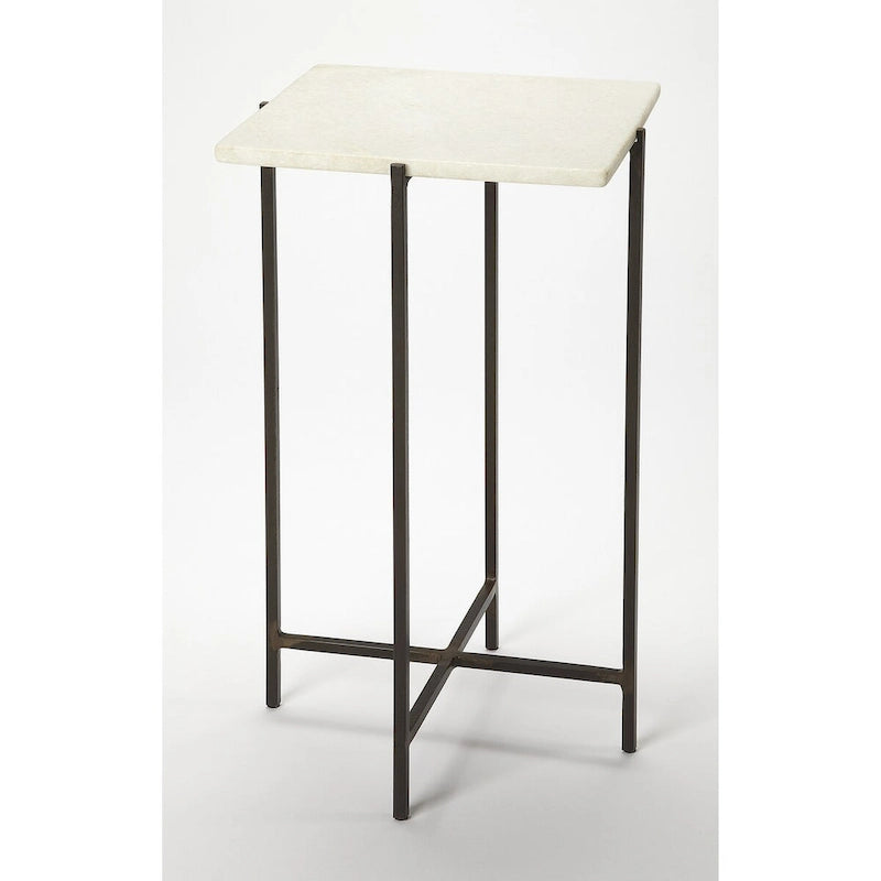 Square Marble-Top Iron Side Table – Multi-color / Green Marble