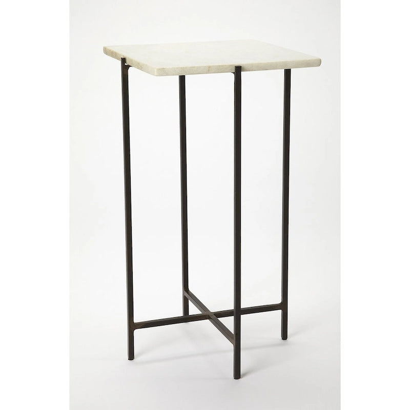 Square Marble-Top Iron Side Table – Multi-color / Green Marble