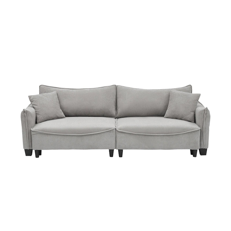 White / Grey / Green Corduroy 2-Seat Sofa Bed with 2 Pillows