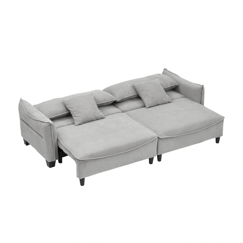 White / Grey / Green Corduroy 2-Seat Sofa Bed with 2 Pillows