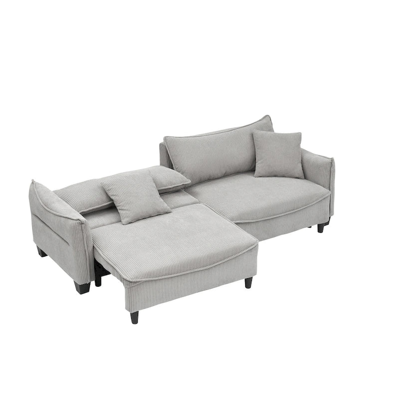 White / Grey / Green Corduroy 2-Seat Sofa Bed with 2 Pillows
