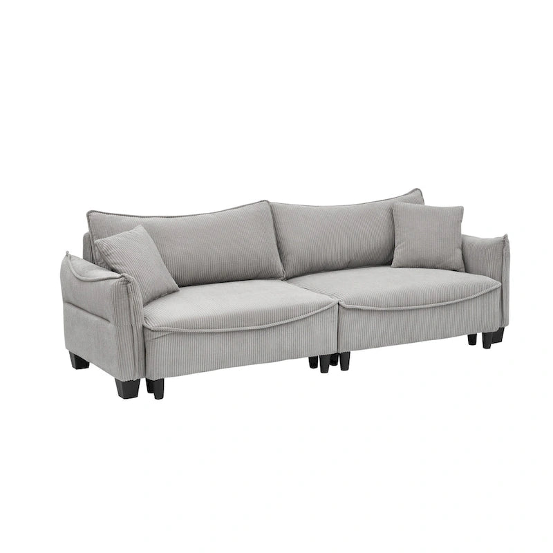 White / Grey / Green Corduroy 2-Seat Sofa Bed with 2 Pillows