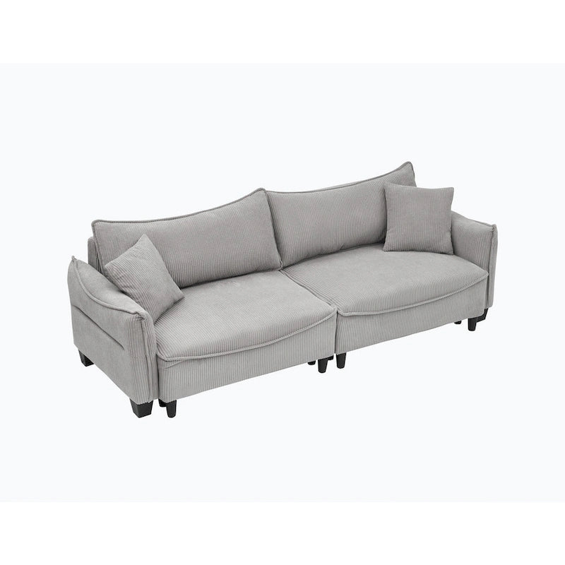 White / Grey / Green Corduroy 2-Seat Sofa Bed with 2 Pillows