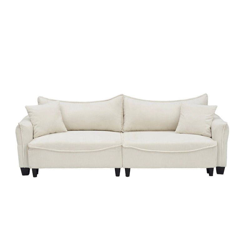 White / Grey / Green Corduroy 2-Seat Sofa Bed with 2 Pillows