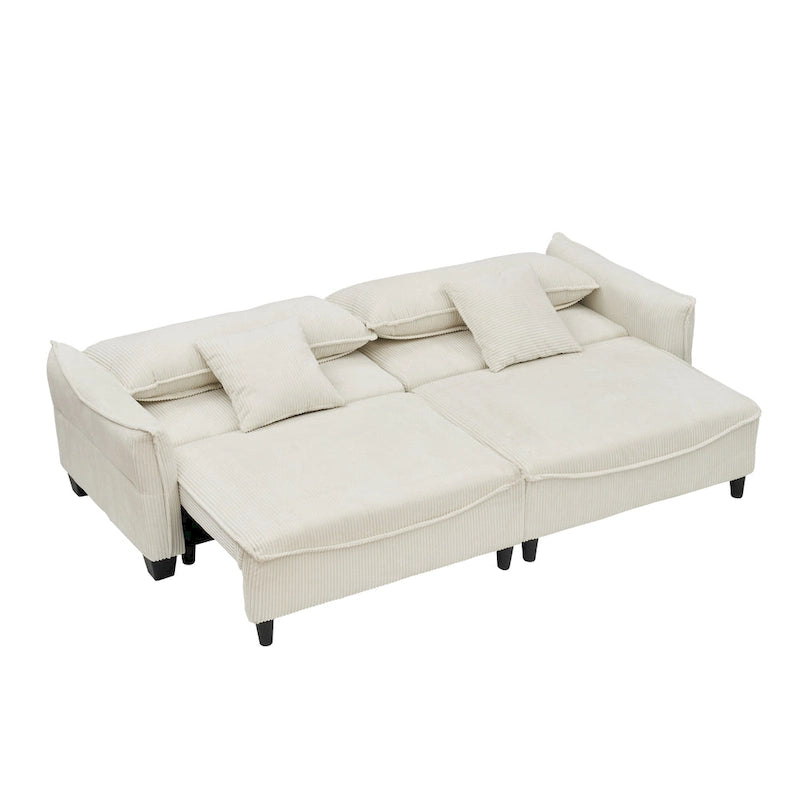 White / Grey / Green Corduroy 2-Seat Sofa Bed with 2 Pillows