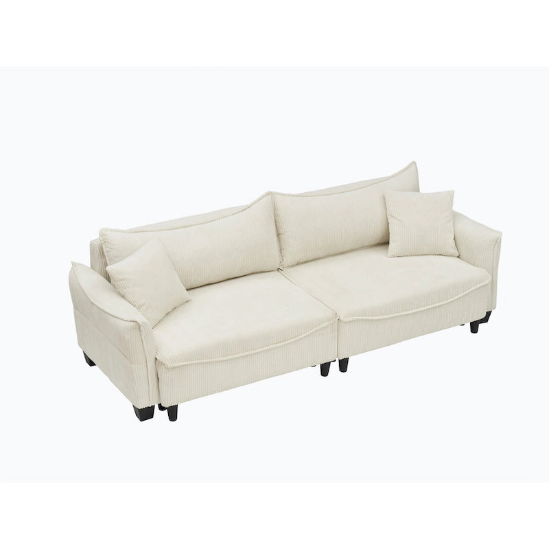 White / Grey / Green Corduroy 2-Seat Sofa Bed with 2 Pillows