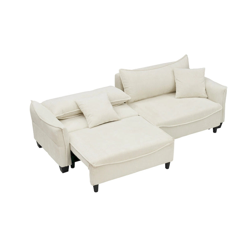 White / Grey / Green Corduroy 2-Seat Sofa Bed with 2 Pillows