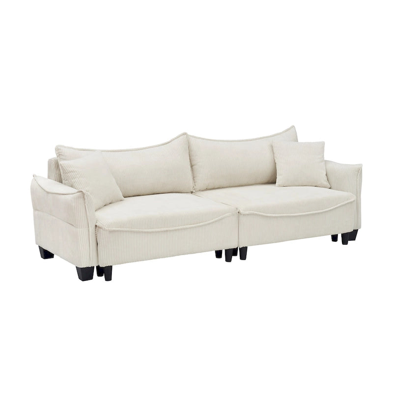 White / Grey / Green Corduroy 2-Seat Sofa Bed with 2 Pillows