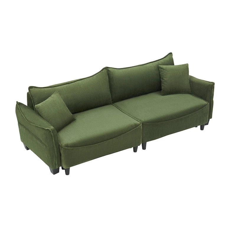White / Grey / Green Corduroy 2-Seat Sofa Bed with 2 Pillows