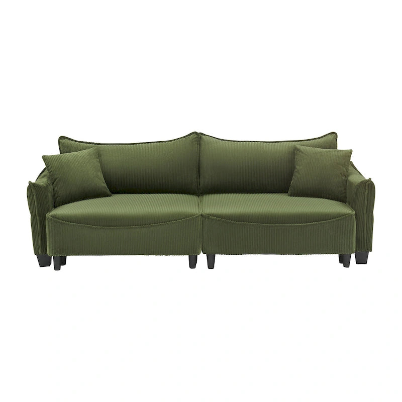 White / Grey / Green Corduroy 2-Seat Sofa Bed with 2 Pillows