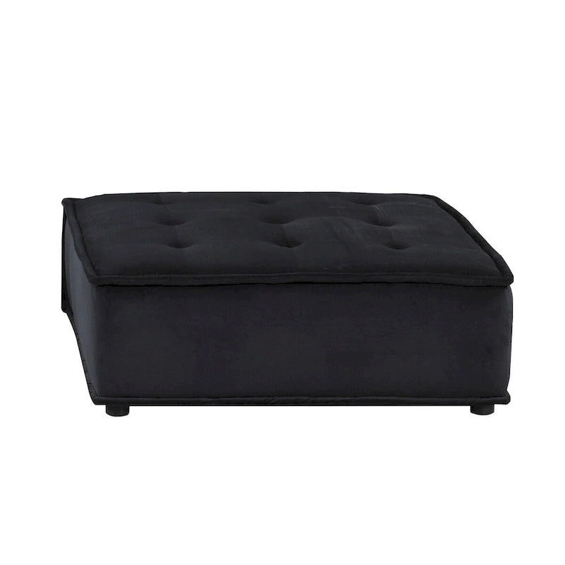 Velvet Modular Sectional Sofa with Ottoman, 5-Seat (Light Gray / Black)