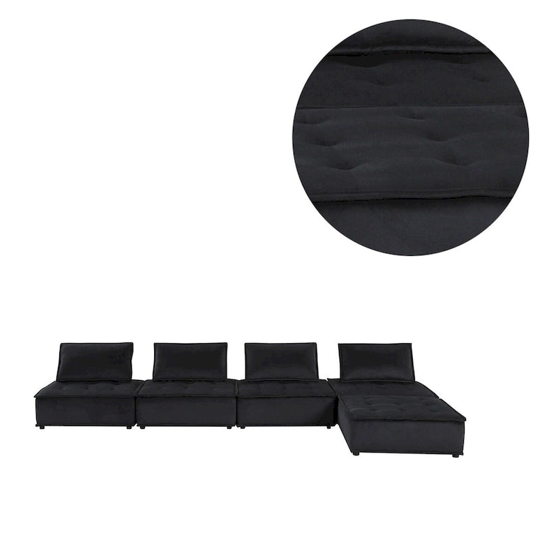 Velvet Modular Sectional Sofa with Ottoman, 5-Seat (Light Gray / Black)