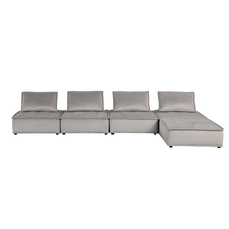 Velvet Modular Sectional Sofa with Ottoman, 5-Seat (Light Gray / Black)