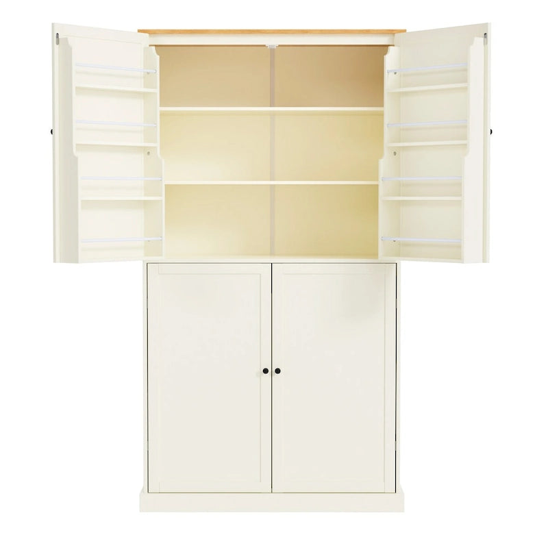 Cream Freestanding Kitchen Pantry Cabinet, 4-Door with 2 Drawers