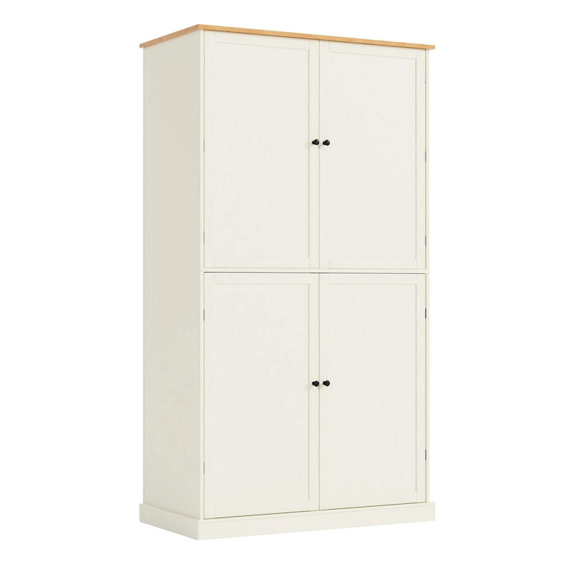 Cream Freestanding Kitchen Pantry Cabinet, 4-Door with 2 Drawers