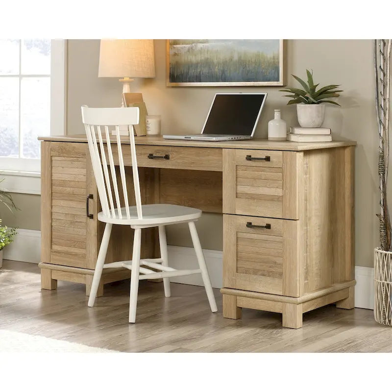 Oak Writing Desk with 3 Drawers, File Storage & Cabinet, Single