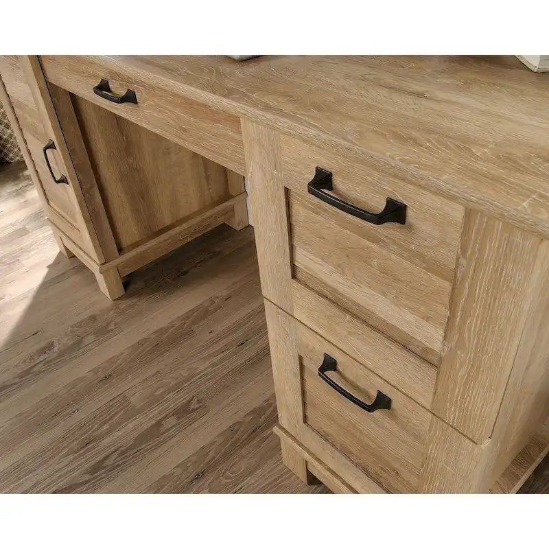 Oak Writing Desk with 3 Drawers, File Storage & Cabinet, Single