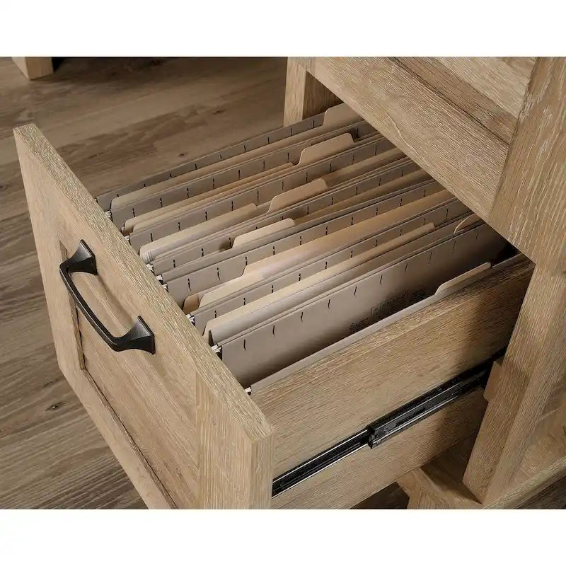 Oak Writing Desk with 3 Drawers, File Storage & Cabinet, Single