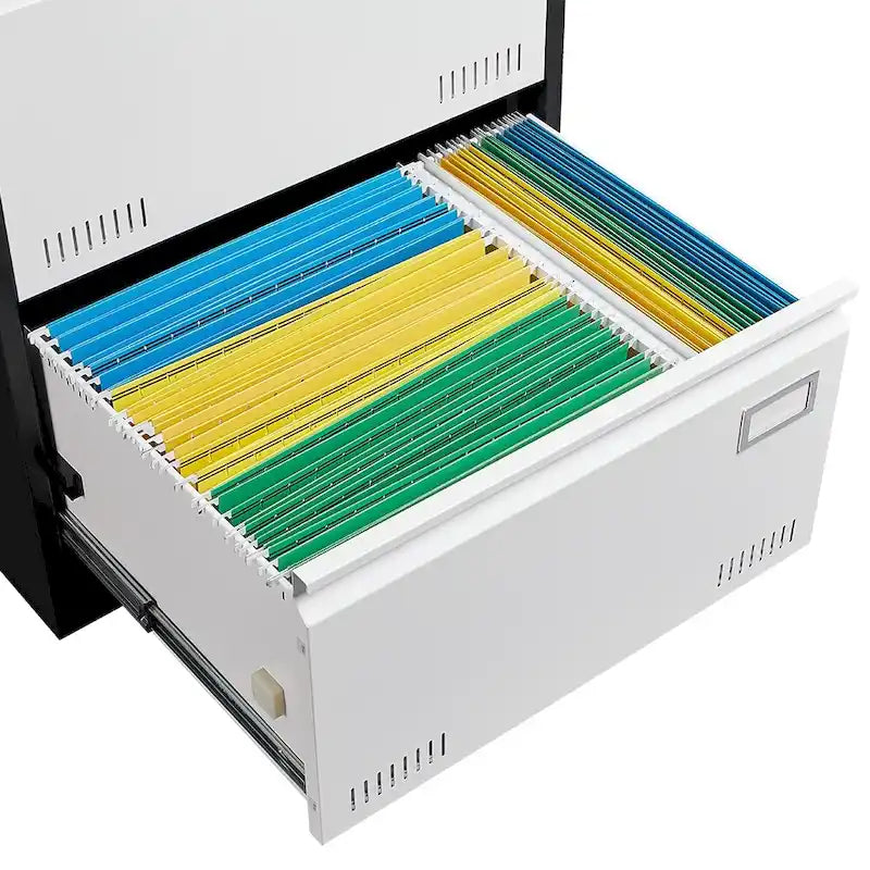 Black / White 3-Drawer Locking Metal Lateral File Cabinet – 1 User