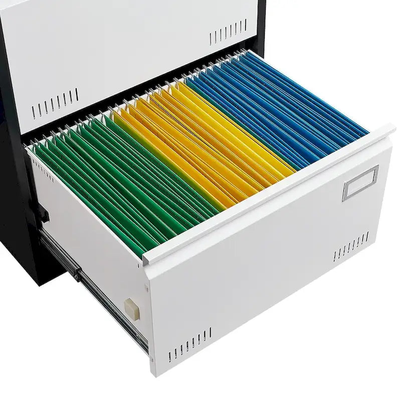 Black / White 3-Drawer Locking Metal Lateral File Cabinet – 1 User