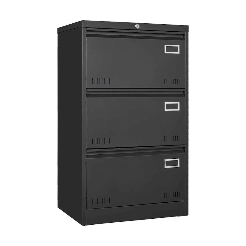 Black / White 3-Drawer Locking Metal Lateral File Cabinet – 1 User
