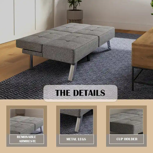 Canapé-lit futon convertible en lin gris, simple