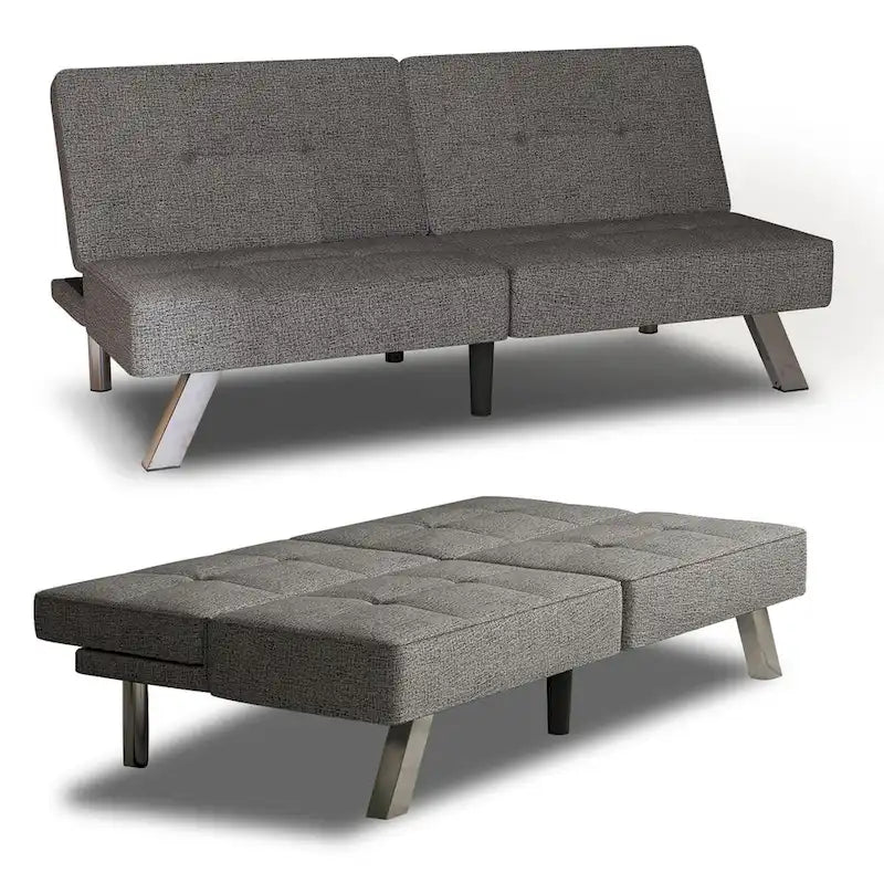 Grey Linen Convertible Futon Sofa Bed, Single