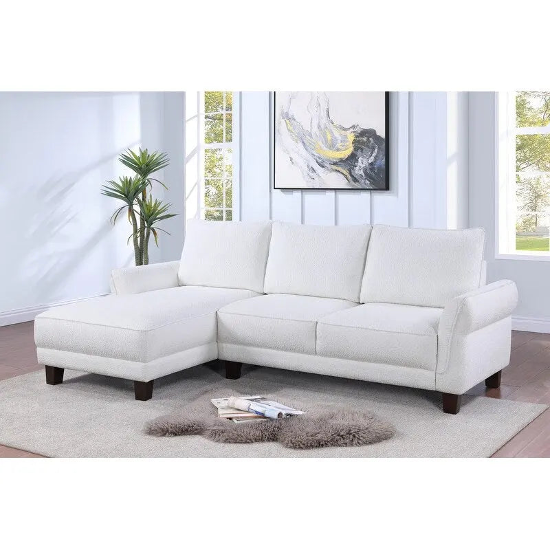 White / Gray Sherpa Sectional Sofa with Left-Facing Chaise, Seats 3–4
