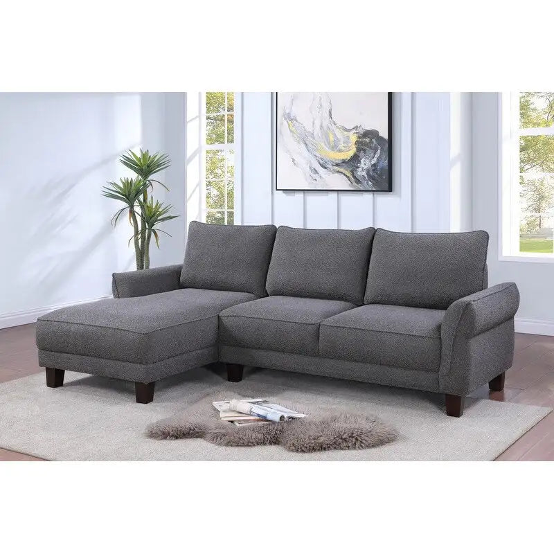 White / Gray Sherpa Sectional Sofa with Left-Facing Chaise, Seats 3–4