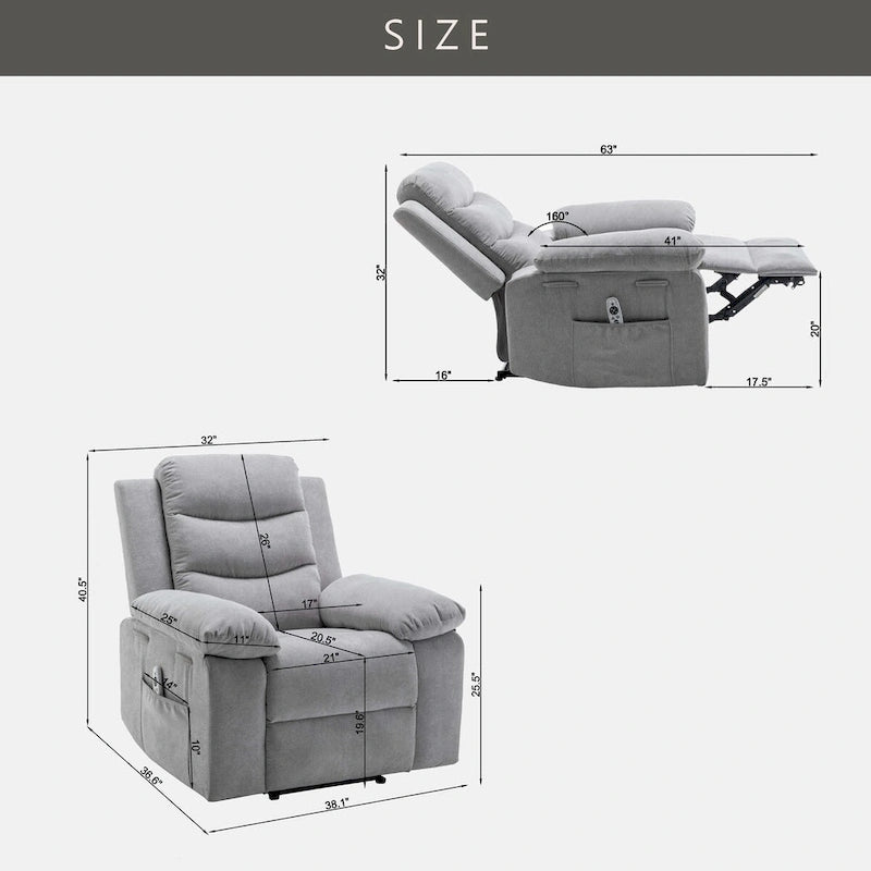 Light Gray Power Recliner Chair for 1